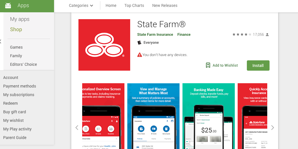 State Farm mobile app screen from Google Play
