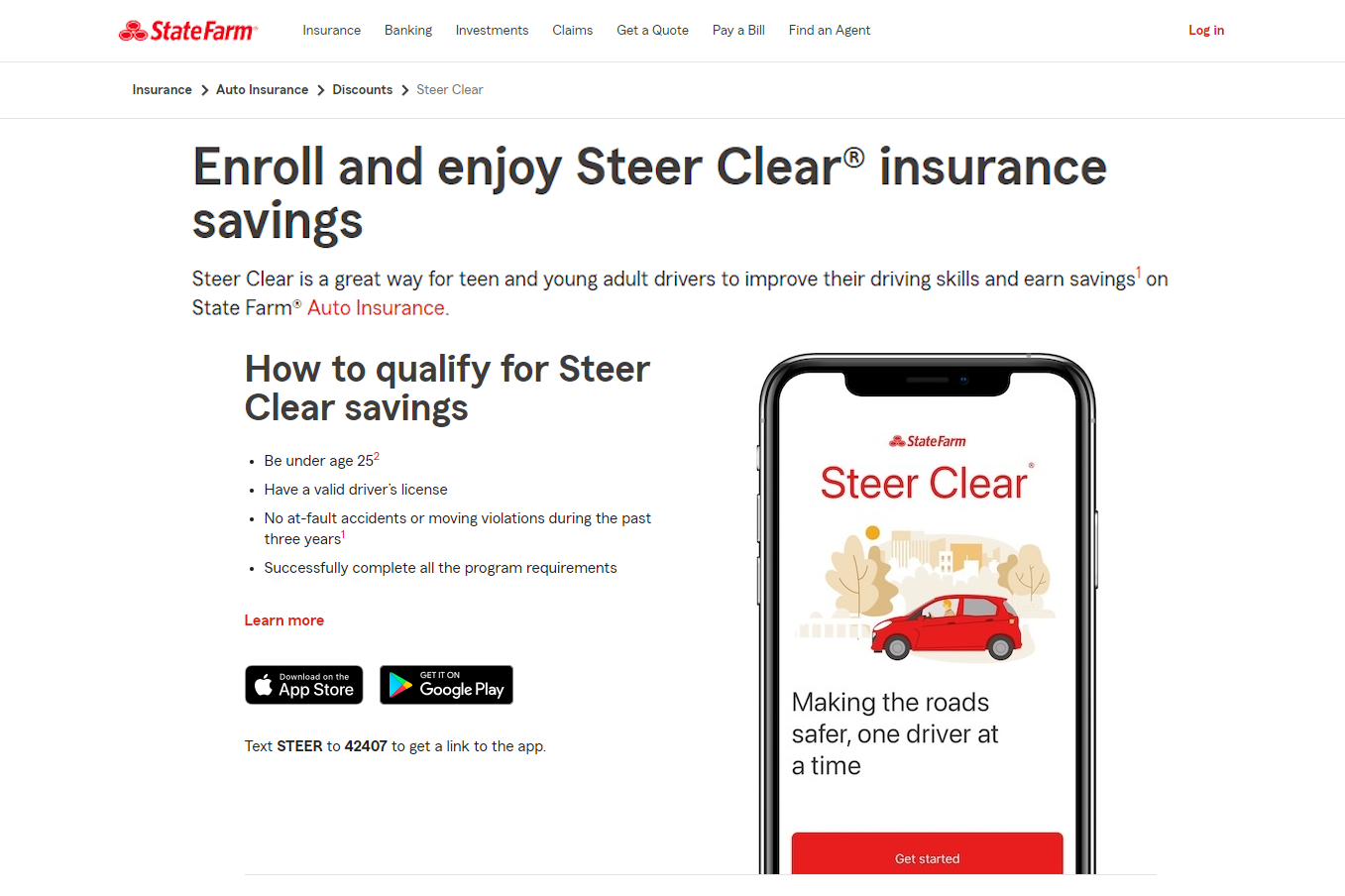 State Farm Auto Insurance Review: State Farm Steer Clear Screenshot
