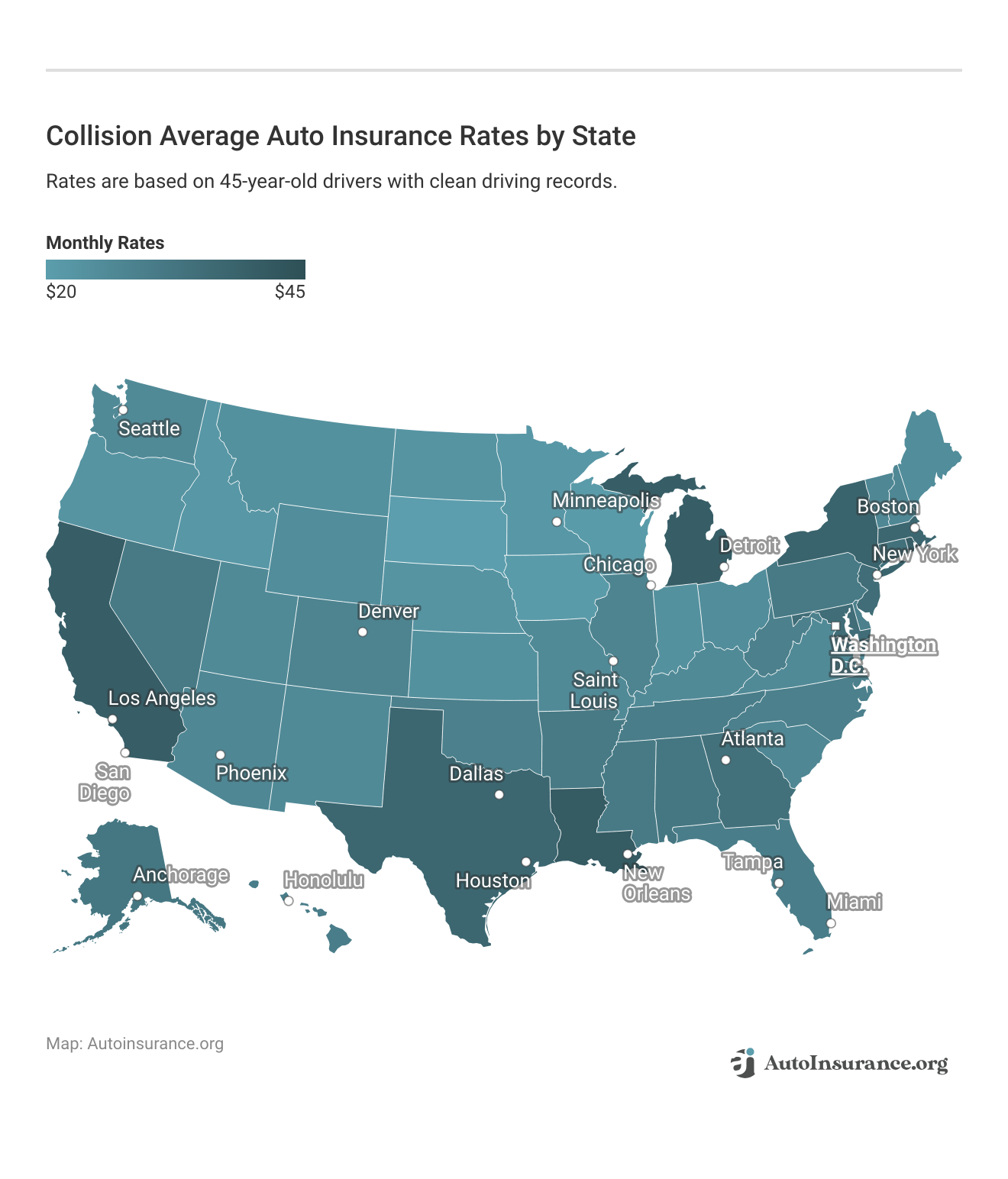 <h3>Collision Average Auto Insurance Rates by State</h3>