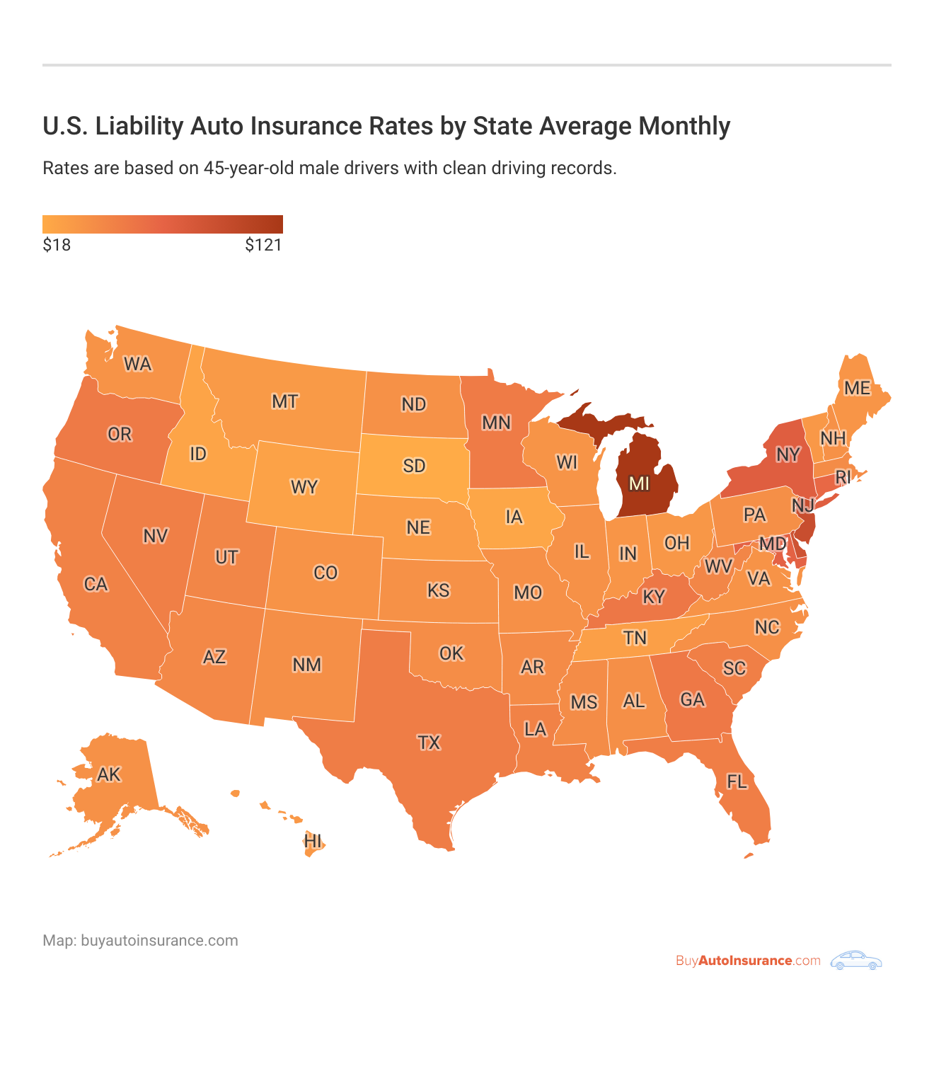 <h3>U.S. Liability Auto Insurance Rates by State Average Monthly</h3>